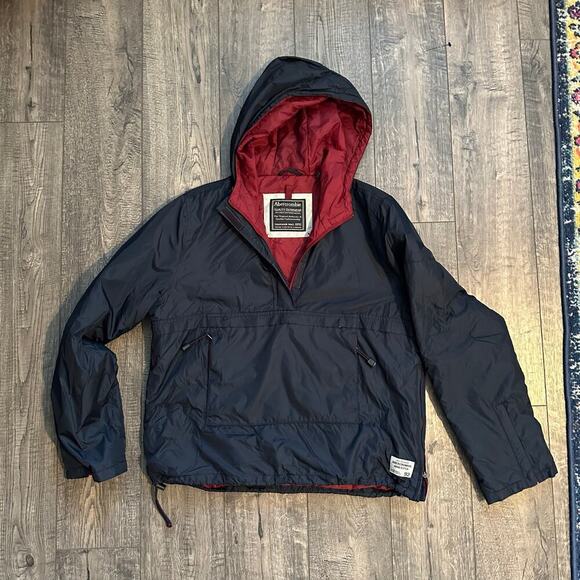 Abercrombie & Fitch Blue & Red Anorak kangaroo Pouch Pullover Jacket Size Small - Picture 1 of 10